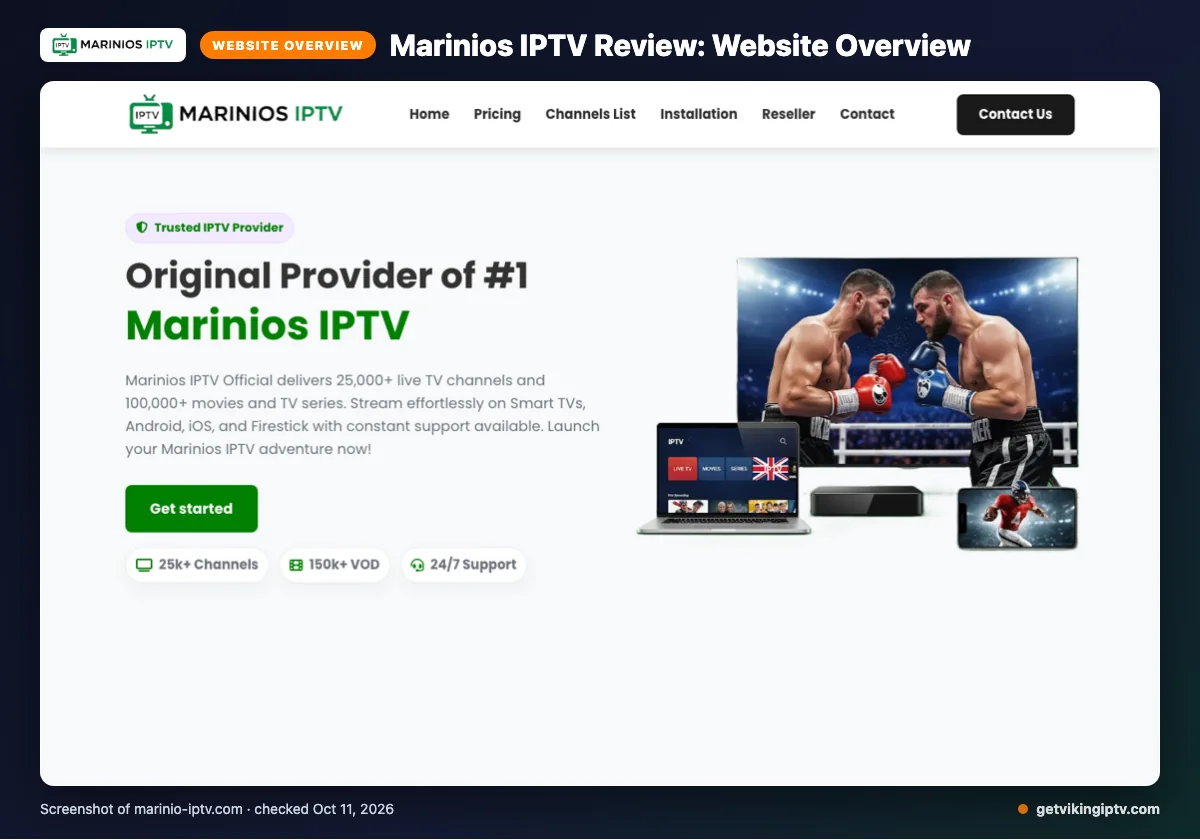 Marinios IPTV homepage