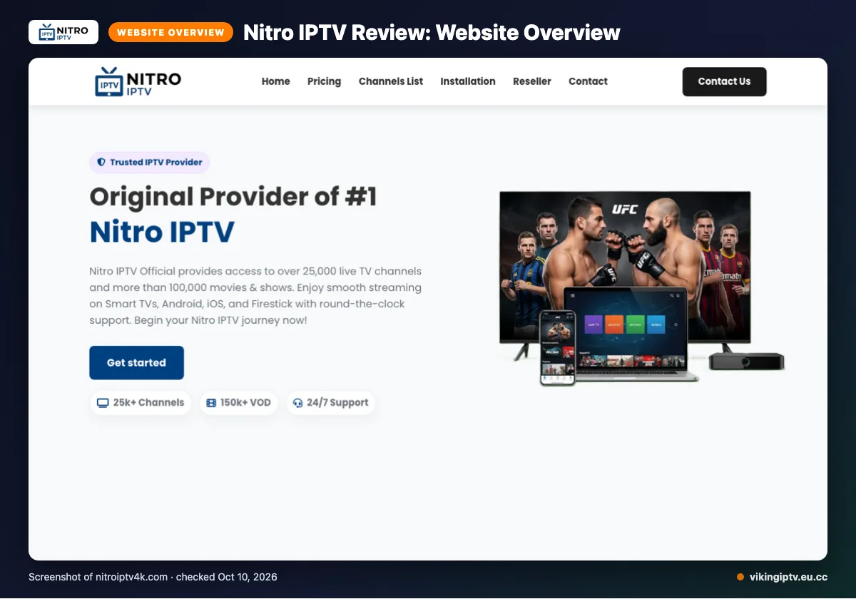 Nitro IPTV homepage