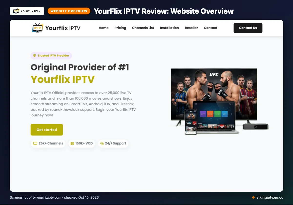 YourFlix IPTV homepage